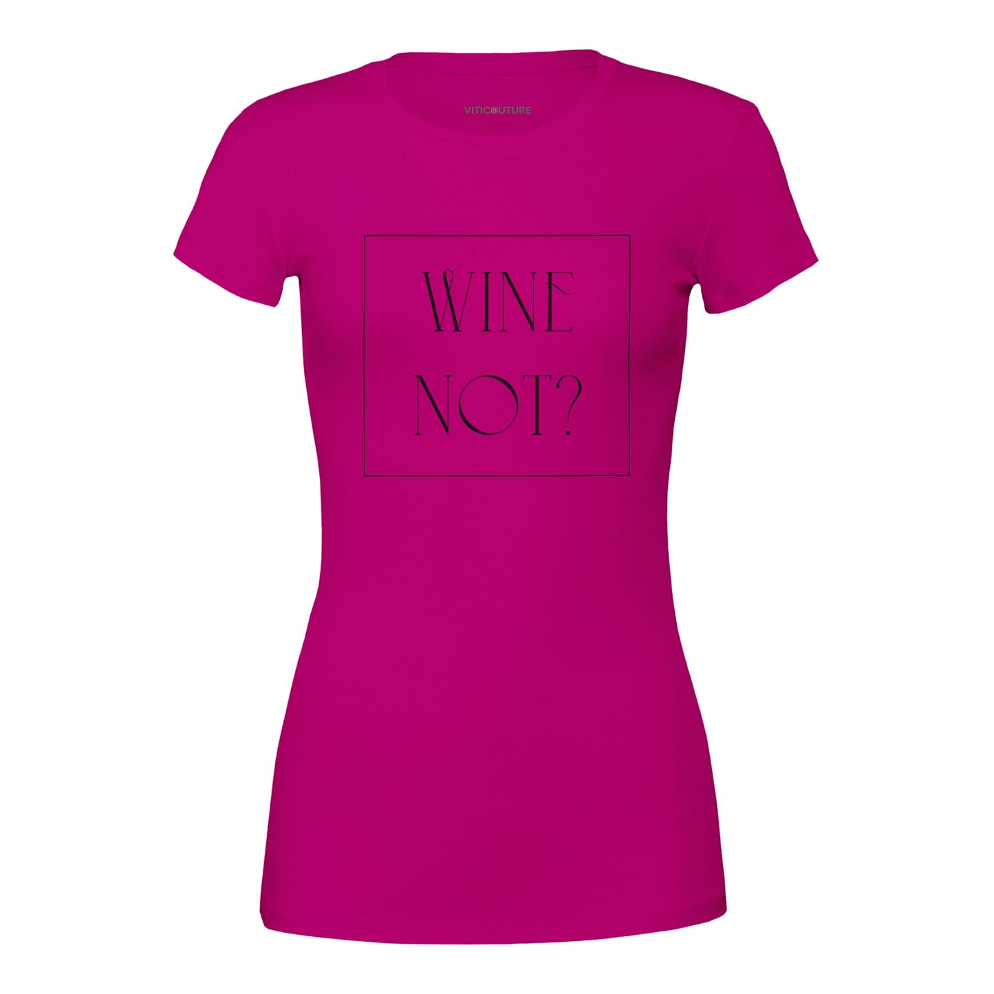 T-shirt with the phrase 'Wine Not?' in bold white lettering, perfect for wine lovers with a sense of humor.