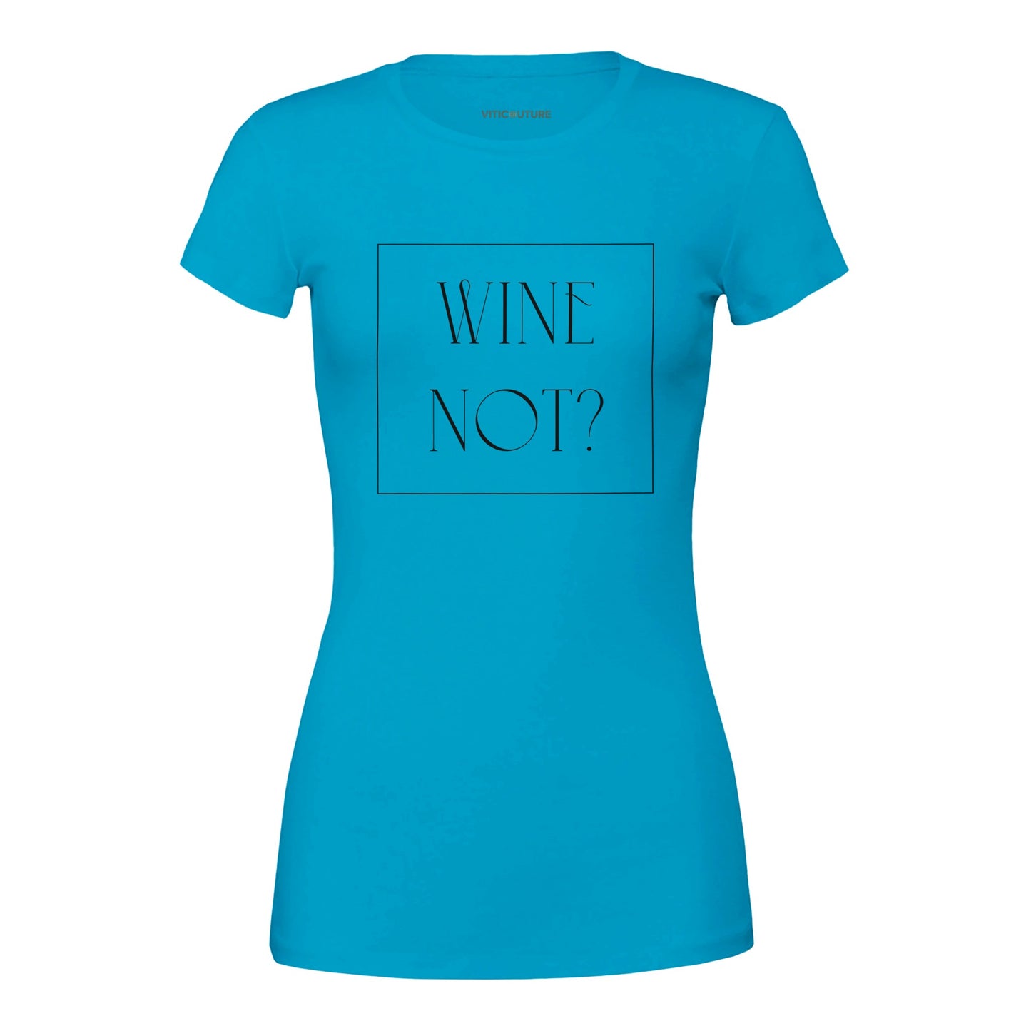 T-shirt with the phrase 'Wine Not?' in bold white lettering, perfect for wine lovers with a sense of humor.