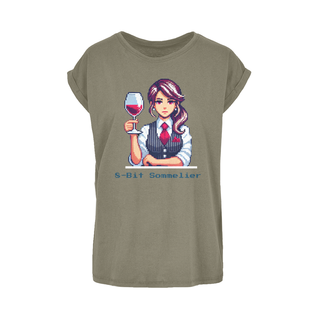 T-shirt featuring a pixel art sommelier holding a glass of red wine, with the text "8-Bit Sommelier" below. A stylish fusion of gaming and wine culture.