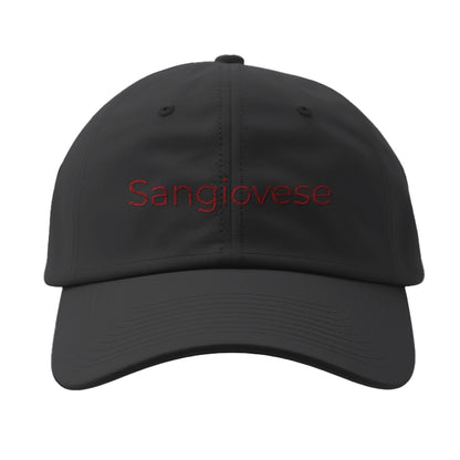 Gray cap with 'Sangiovese' elegantly embroidered on the front, perfect for wine enthusiasts and casual style.