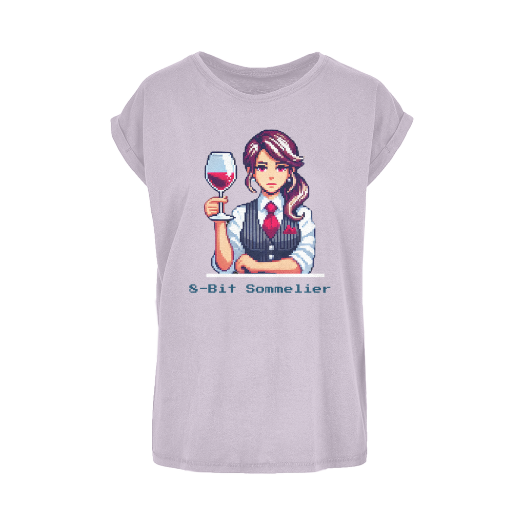 T-shirt featuring a pixel art sommelier holding a glass of red wine, with the text "8-Bit Sommelier" below. A stylish fusion of gaming and wine culture.