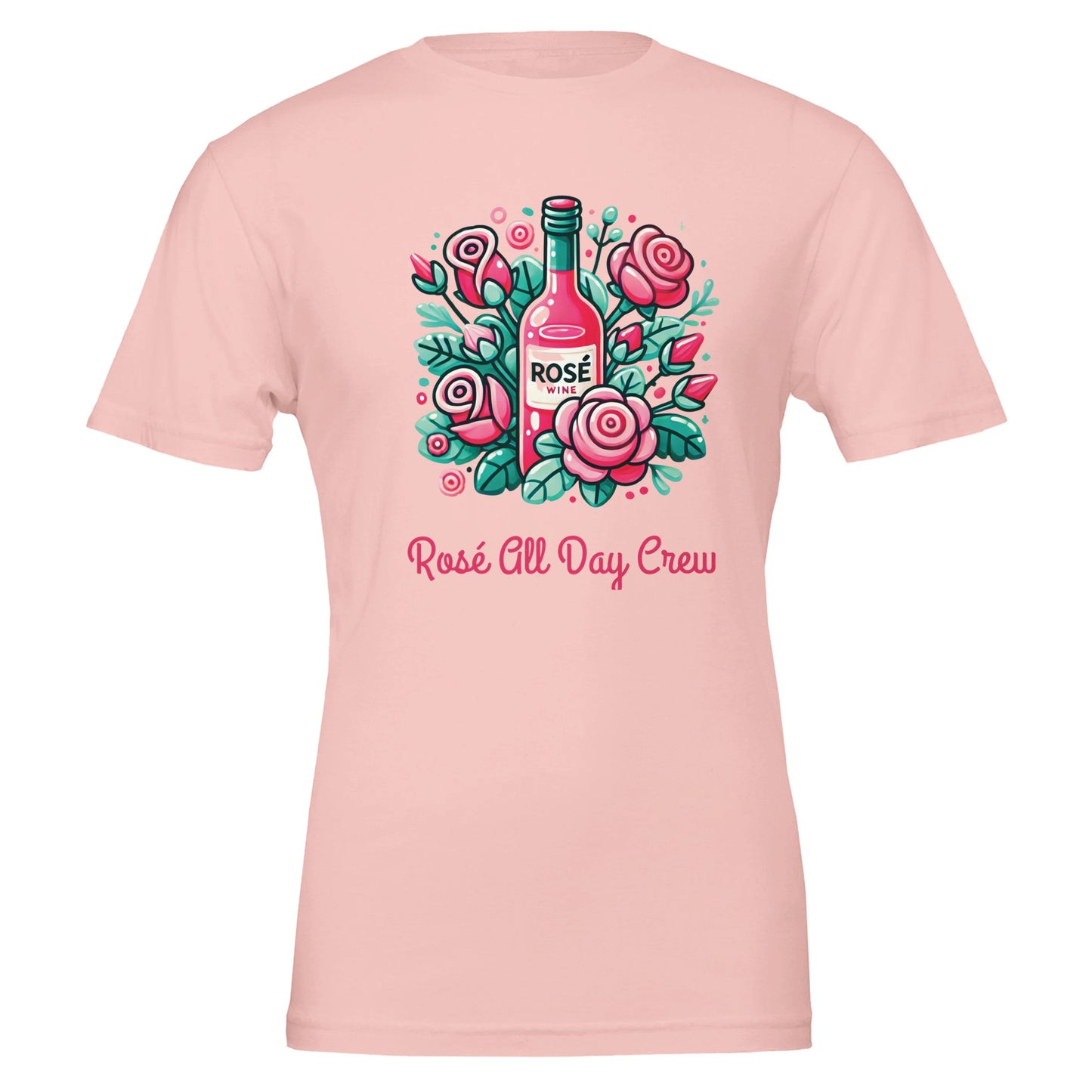 A fun and stylish Rosé All Day Crew T-shirt featuring a playful, wine-themed design. Perfect for matching outfits at wine tastings, vineyard tours, and girls’ getaways.