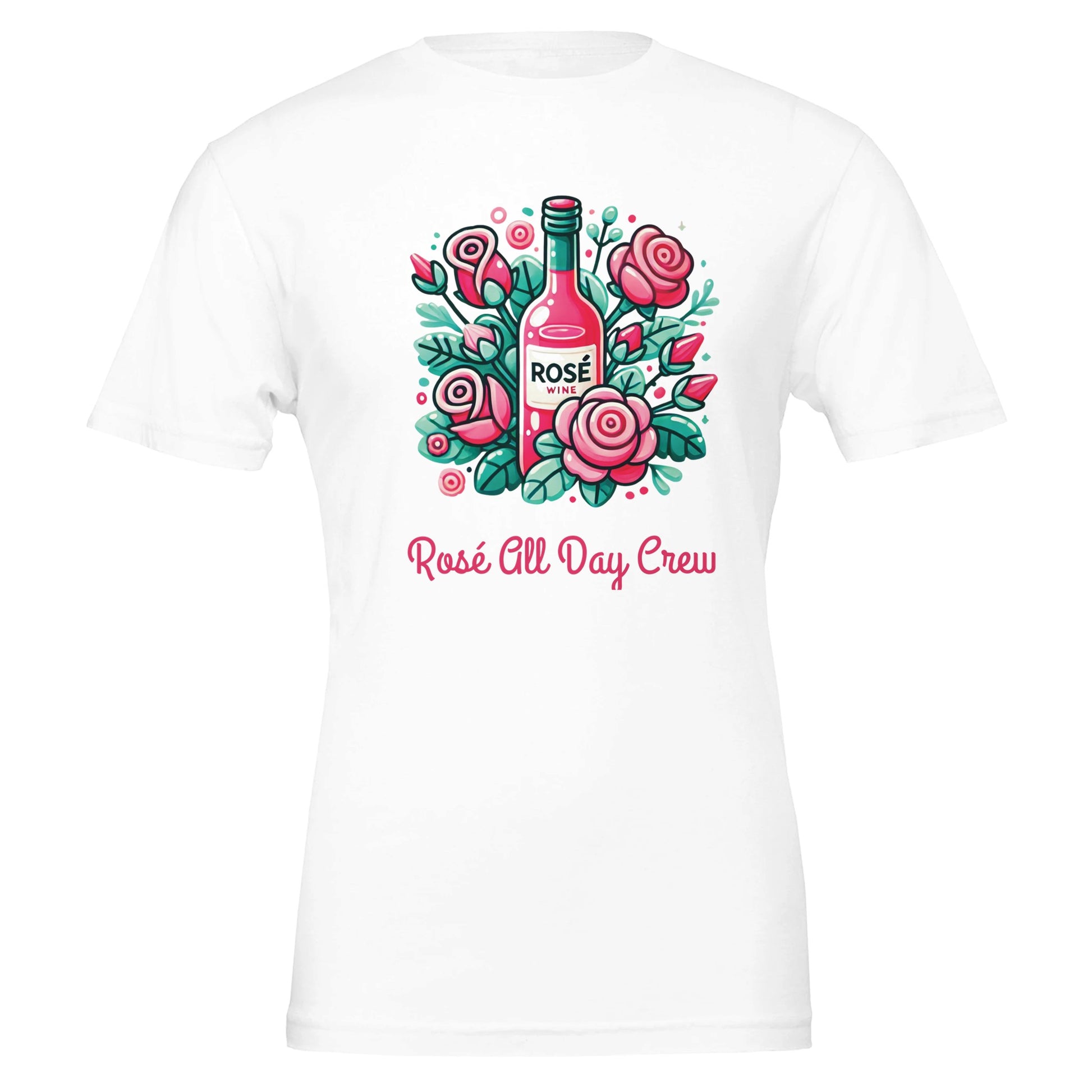 A fun and stylish Rosé All Day Crew T-shirt featuring a playful, wine-themed design. Perfect for matching outfits at wine tastings, vineyard tours, and girls’ getaways.