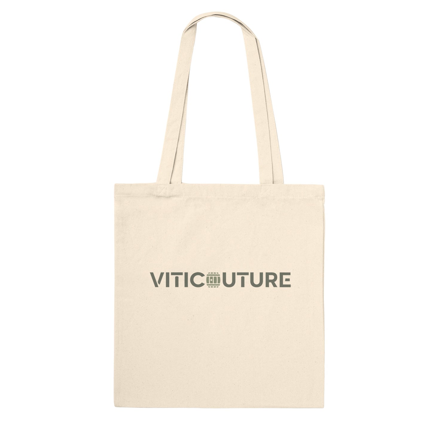 Beige tote bag with a cute wine glass and happy plants, featuring the phrase "Drink Wine, Talk to Plants, Repeat," perfect for wine and plant enthusiasts.