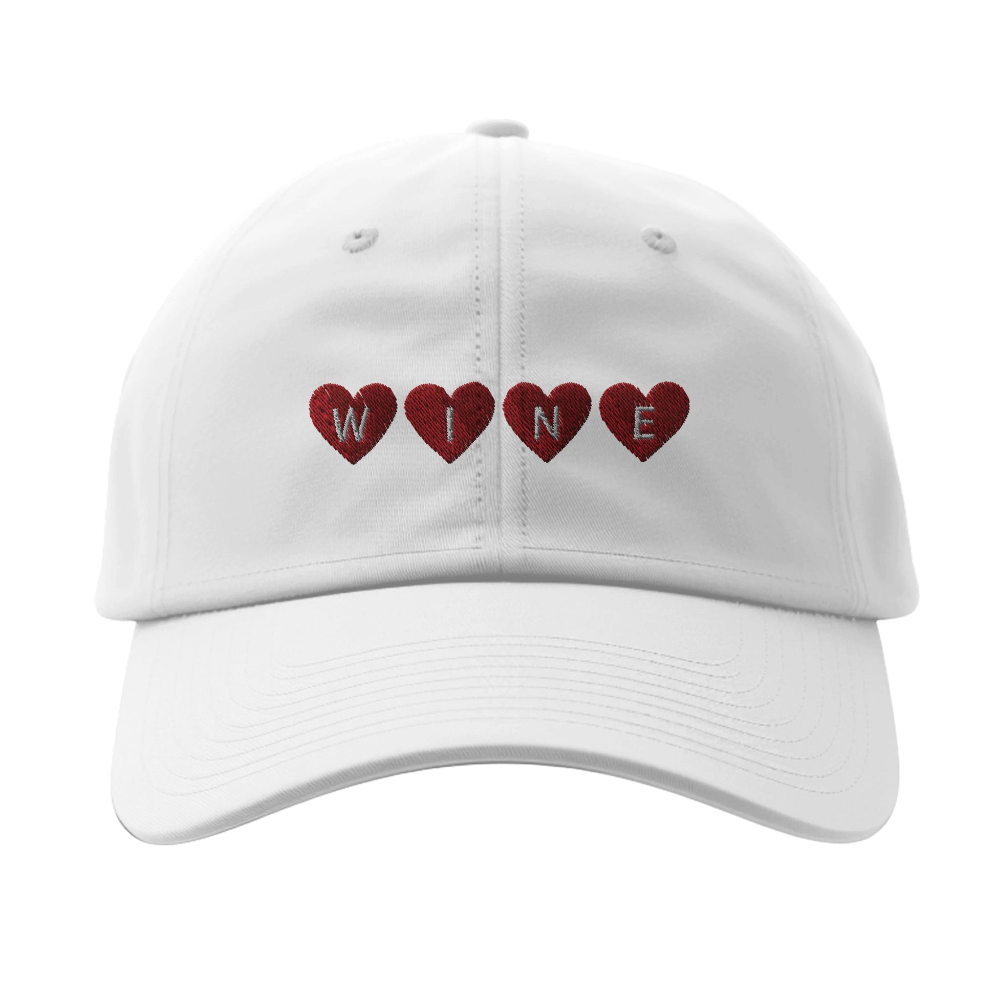 A stylish and fun cap featuring a design of wine-themed hearts, perfect for wine lovers who wear their passion on their sleeve—and their head!