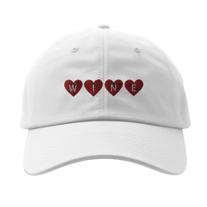 A stylish and fun cap featuring a design of wine-themed hearts, perfect for wine lovers who wear their passion on their sleeve—and their head!