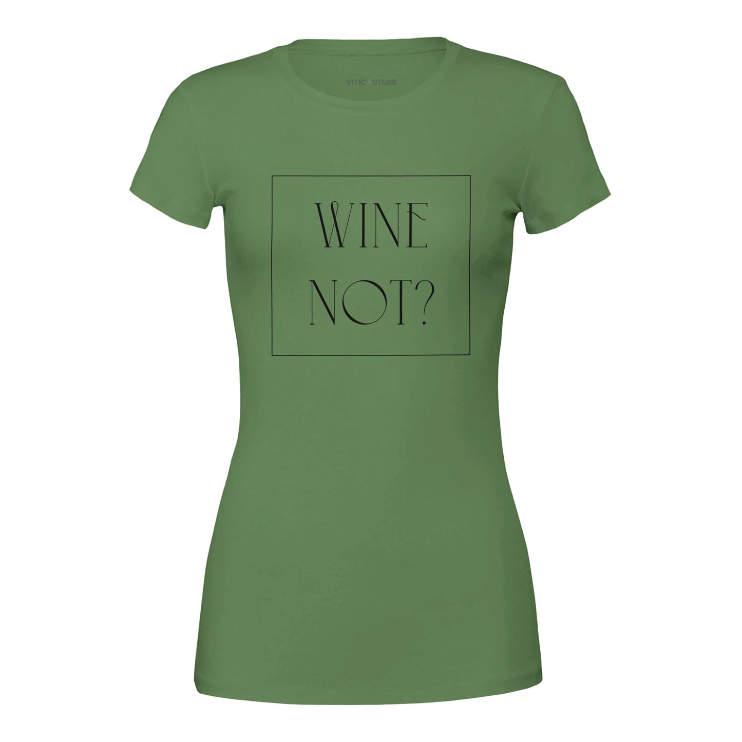 T-shirt with the phrase 'Wine Not?' in bold white lettering, perfect for wine lovers with a sense of humor.