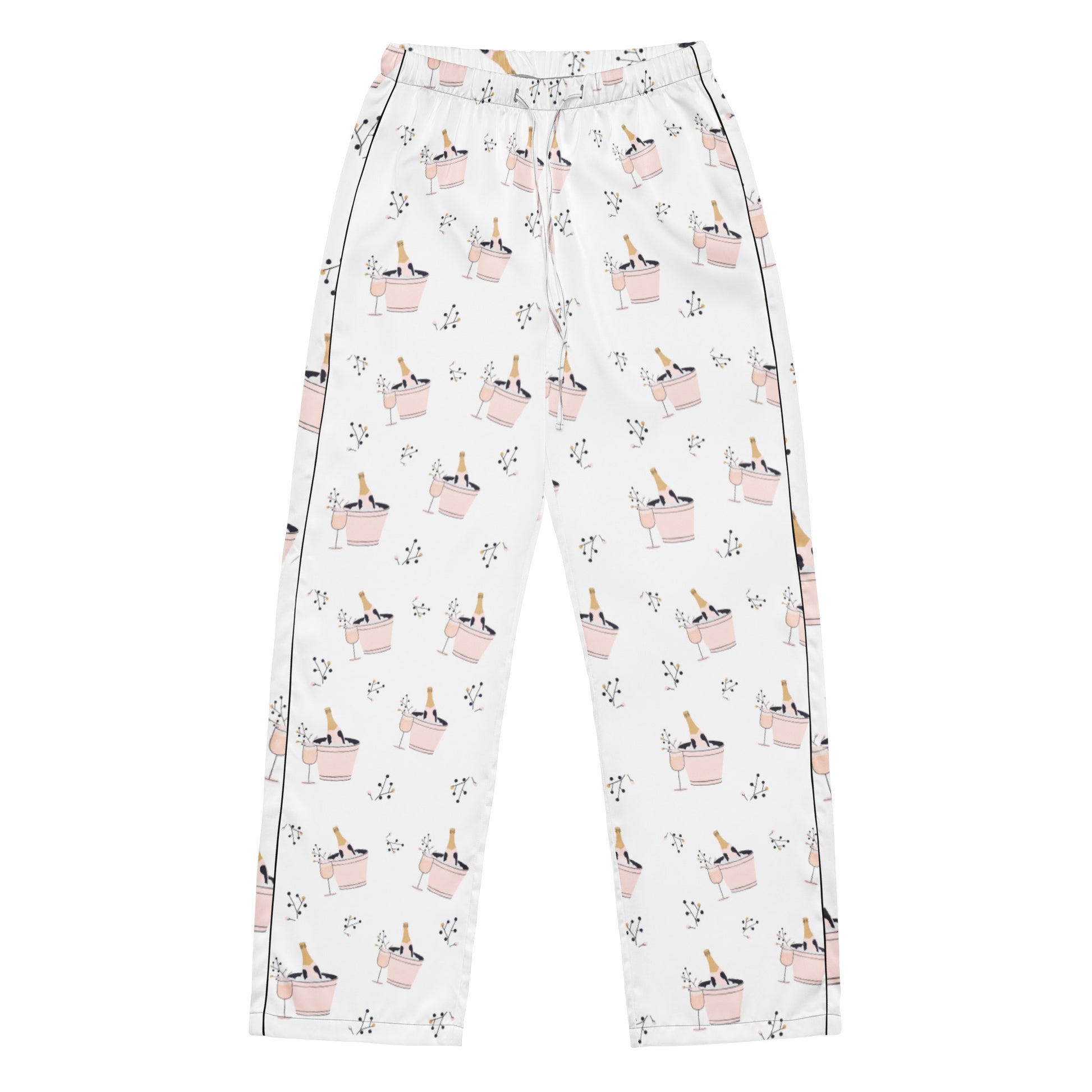 Bubbly Dreams Pants – Silky, relaxed-fit loungewear with a chic champagne bucket and bubbly print