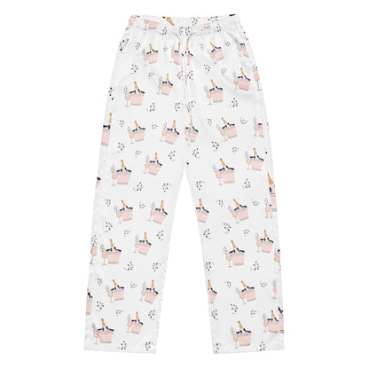 Bubbly Dreams Pants – Silky, relaxed-fit loungewear with a chic champagne bucket and bubbly print