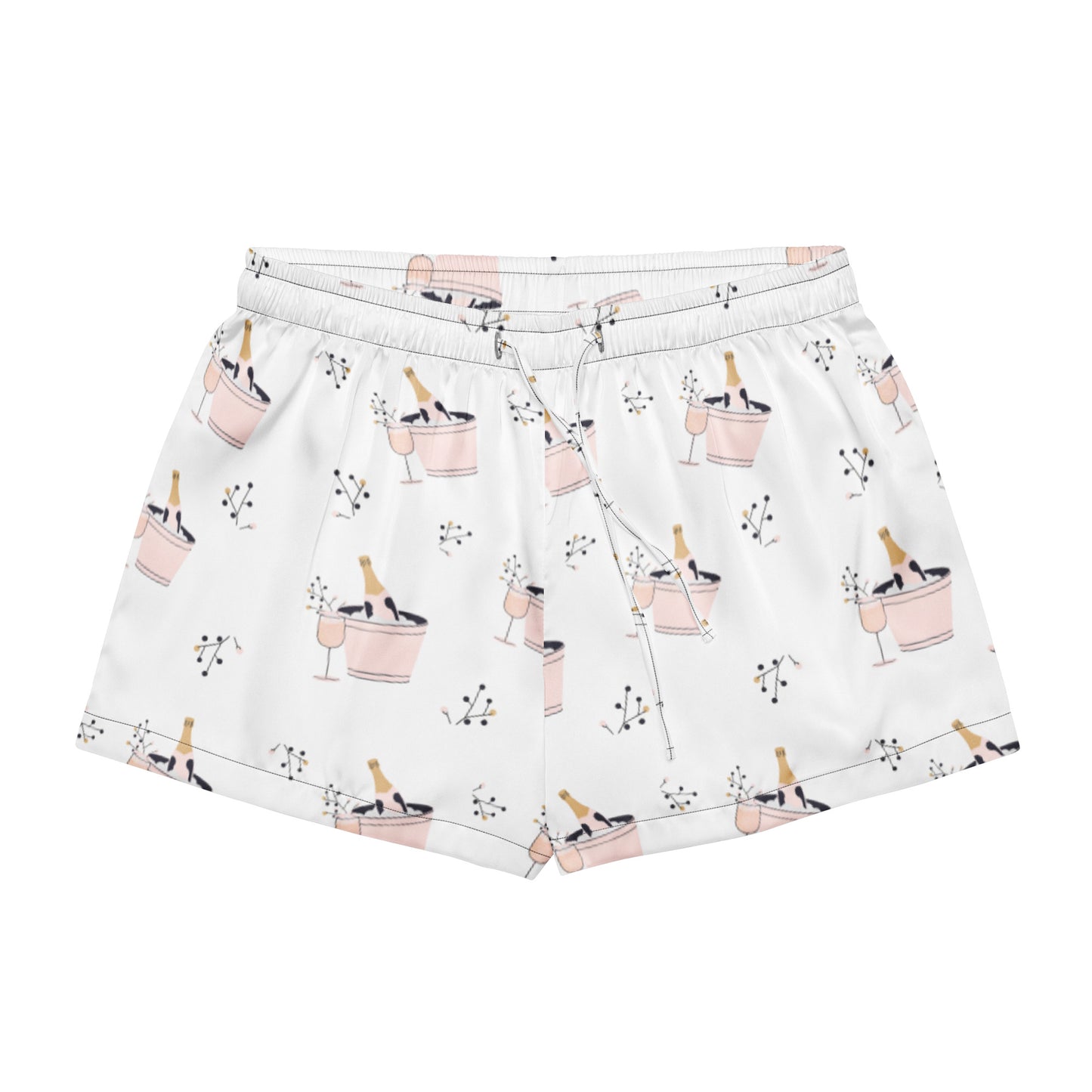 Chic PJ short with a champagne bucket and flute pattern, featuring a cozy top and matching shorts for stylish lounging.