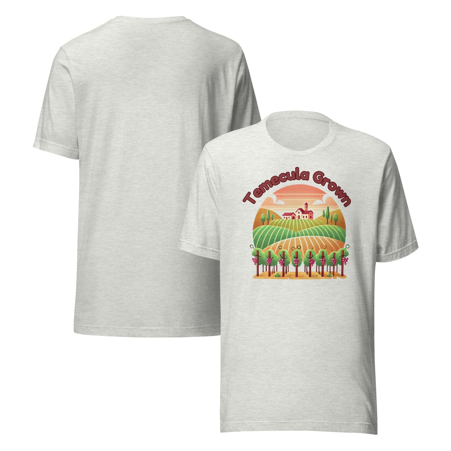 Stylish Temecula Grown Vineyard T-Shirt featuring a design inspired by Temecula wine country, perfect for wine lovers and vineyard enthusiasts.