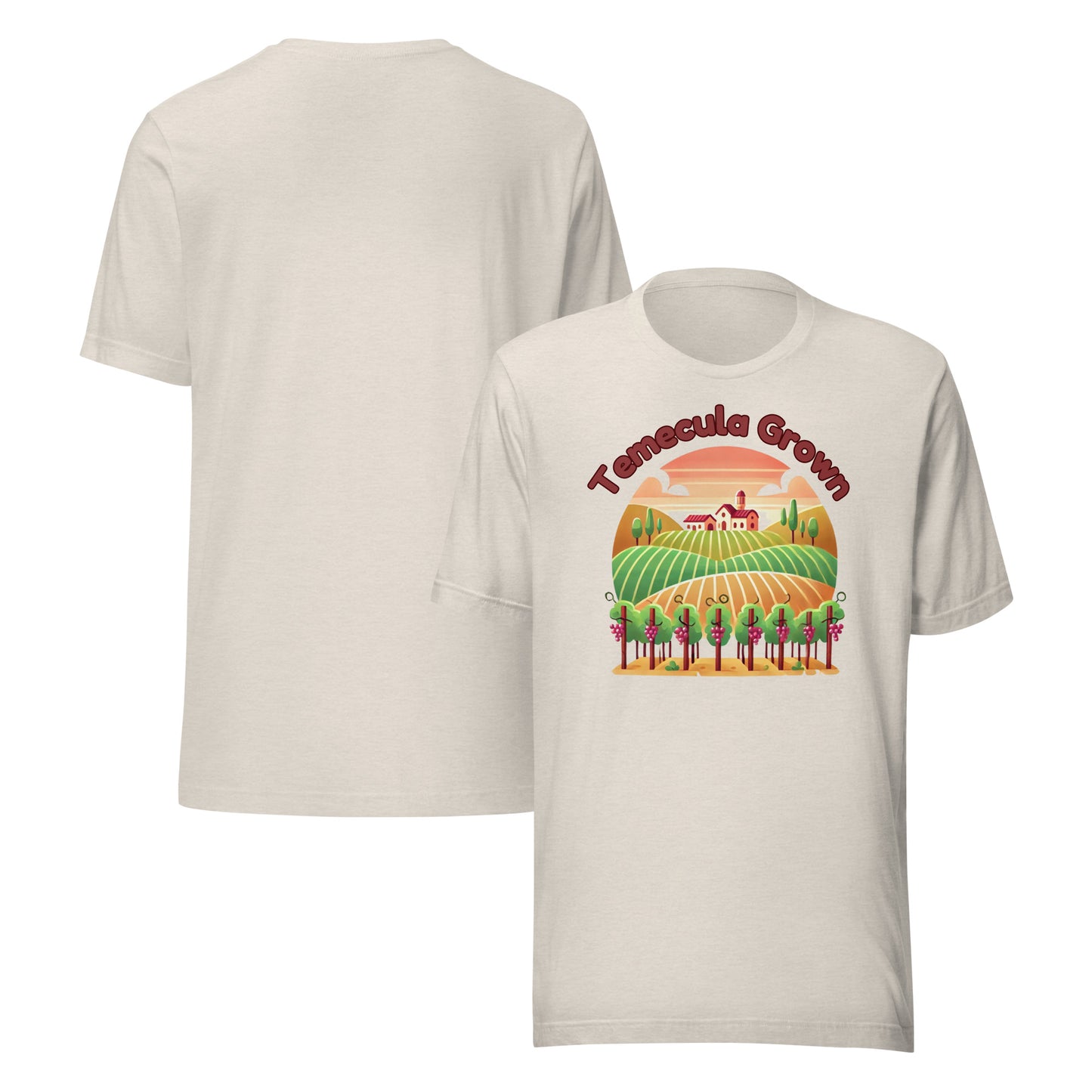 Stylish Temecula Grown Vineyard T-Shirt featuring a design inspired by Temecula wine country, perfect for wine lovers and vineyard enthusiasts.