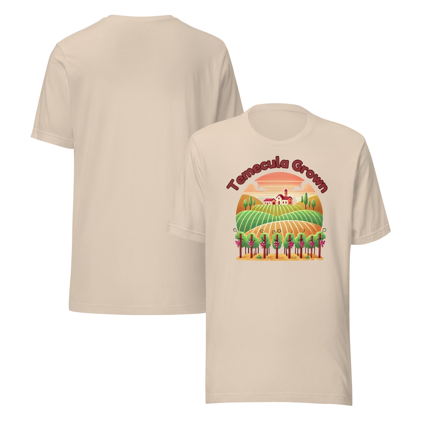 Stylish Temecula Grown Vineyard T-Shirt featuring a design inspired by Temecula wine country, perfect for wine lovers and vineyard enthusiasts.